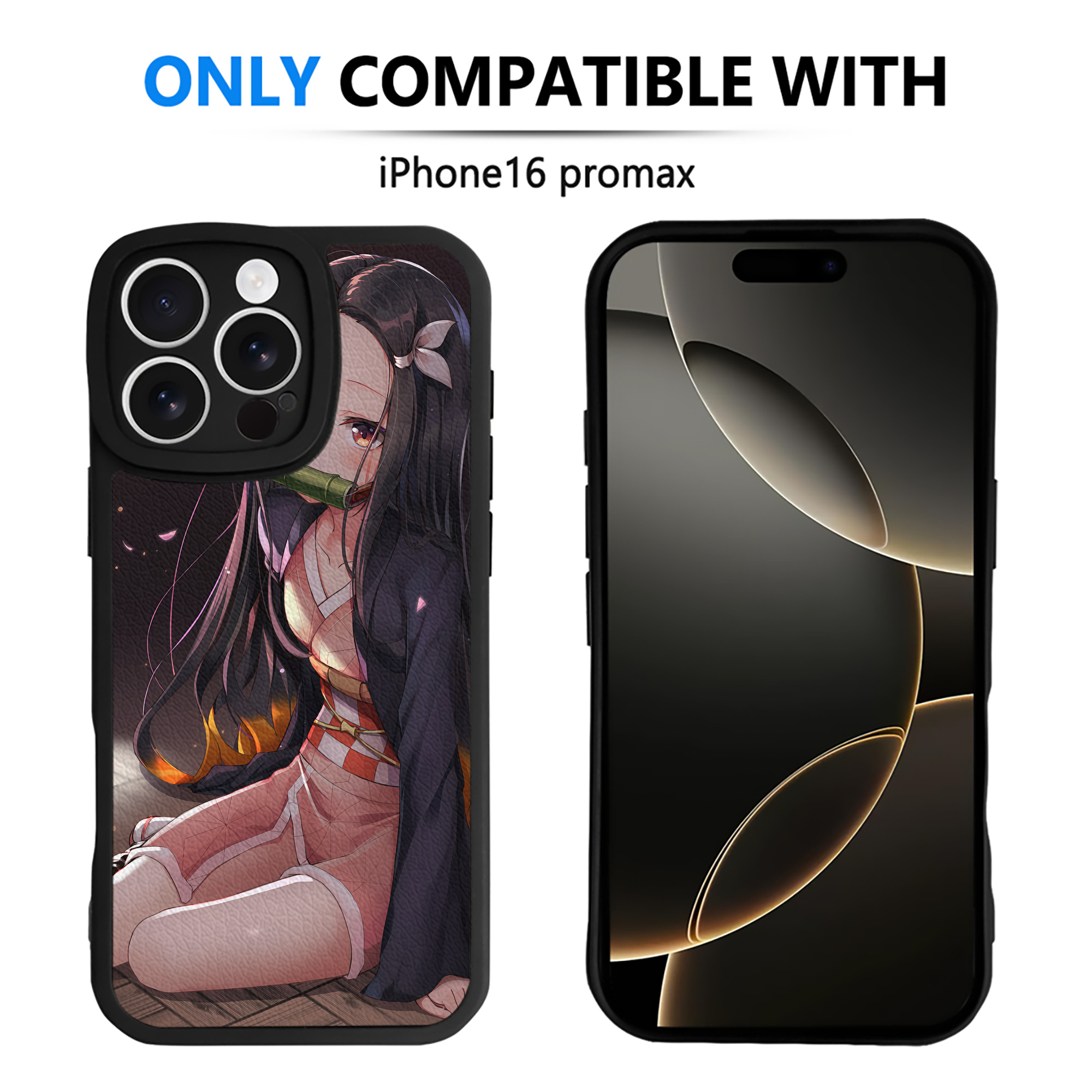 （画像用） 鬼滅の刃（きめつのやいば）竈門 禰󠄀豆子／かまど ねずこ Kamado Nezuko 【iPhone 16シリーズ対応】シリコンスマホケース（レザー調） 材質：シリコン